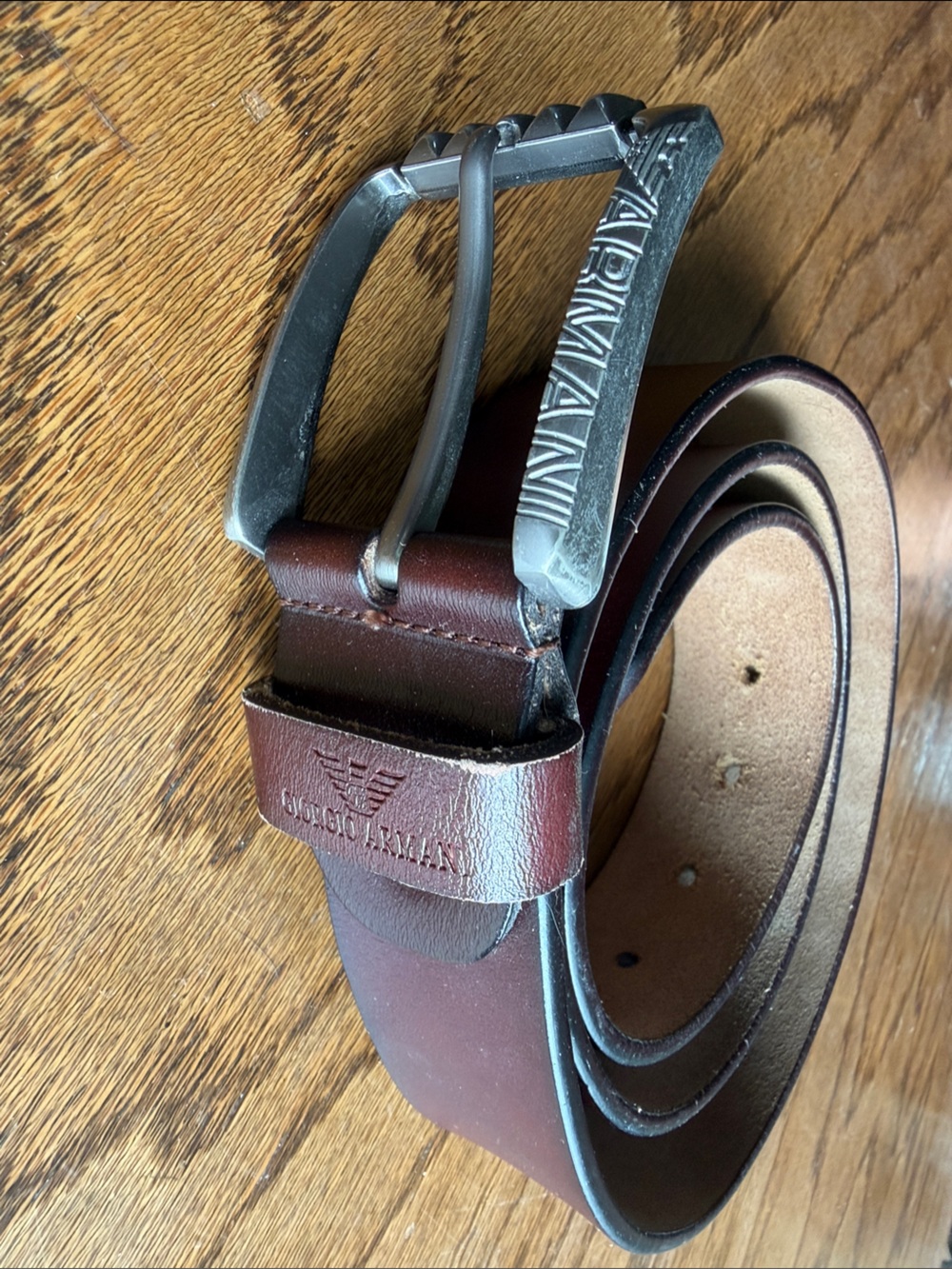 Giorgio Armani Burgundy Leather Belt with Silver Buckle